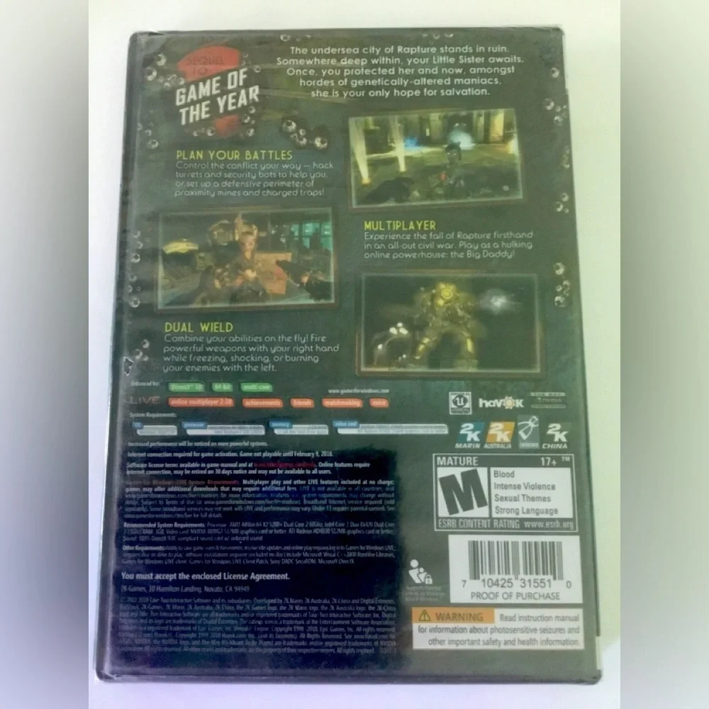 Bioshock 2 Games for Windows PC DVD Factory Sealed NEW in Shrinkwrap NI…